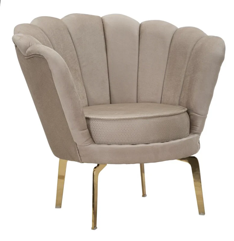 Poltrona design a fiore da salotto in tessuto e metallo dorato cm 83x76x78h - vari colori