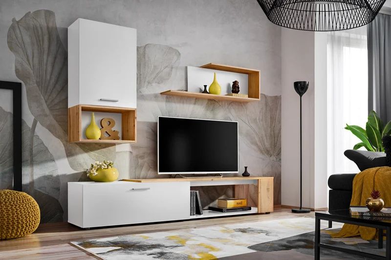 Scilla - Parete moderna attrezzata con porta tv pensile e mensola - vari colori