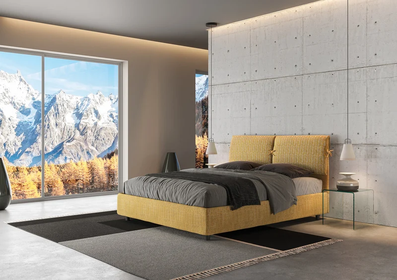 Clinton - Letto matrimoniale moderno rivestito in tessuto con cuscini cm 175x202 - vari modelli