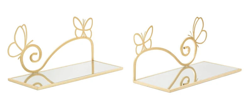 Set da 2 comodini mensola in metallo colore oro con specchio