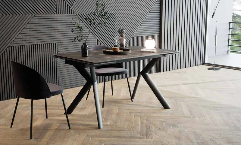 Barmel - Tavolo design allungabile piano gres gambe in metallo cm 140/200x80x76h
