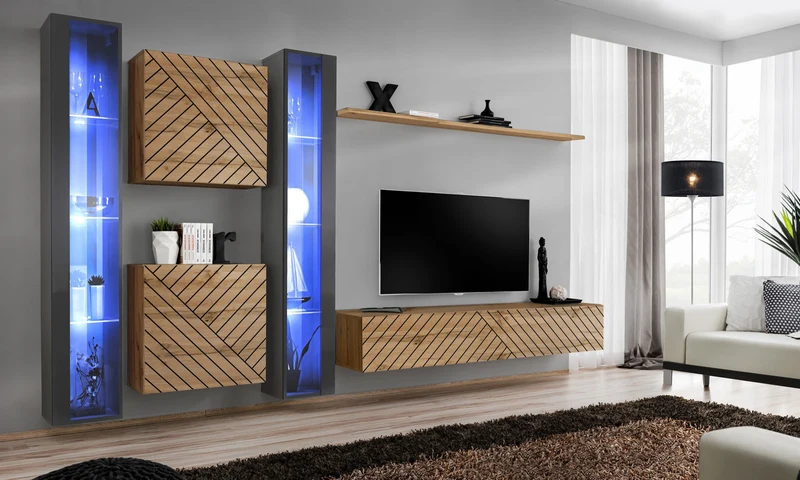Madu - Composizione set pensili e vetrine da soggiorno colore quercia - vari colori
