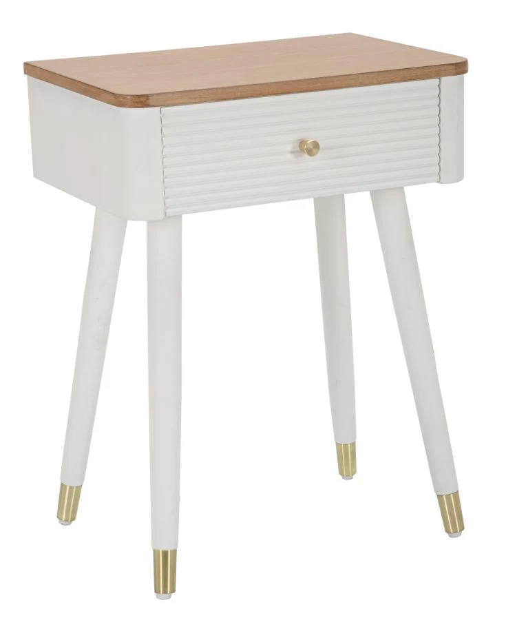 Comodino alto da camera 1 cassetto in legno bianco e naturale cm 45x32x62h
