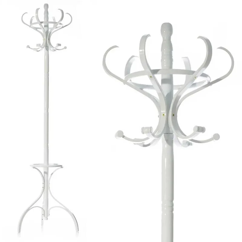Attaccapanni Appendiabiti Piantana in Pioppo 12 Ganci Colore Bianco 48x48x182cm