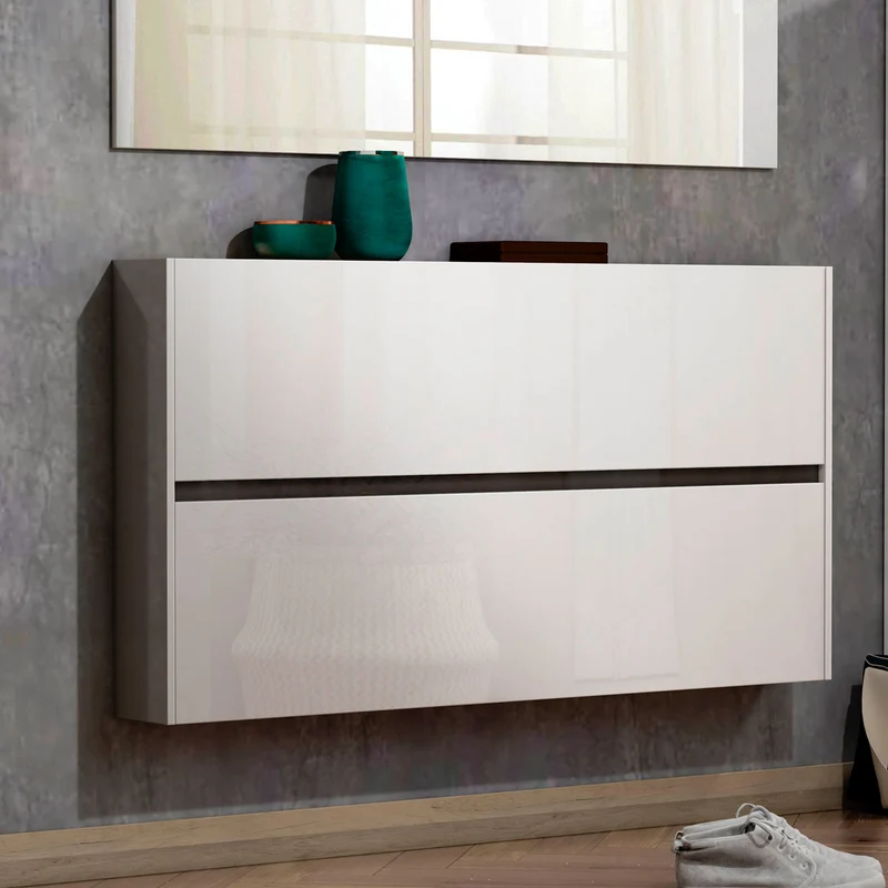 Scarpiera sospesa moderna 2 ante bianco lucido e antracite cm 160x19x85h