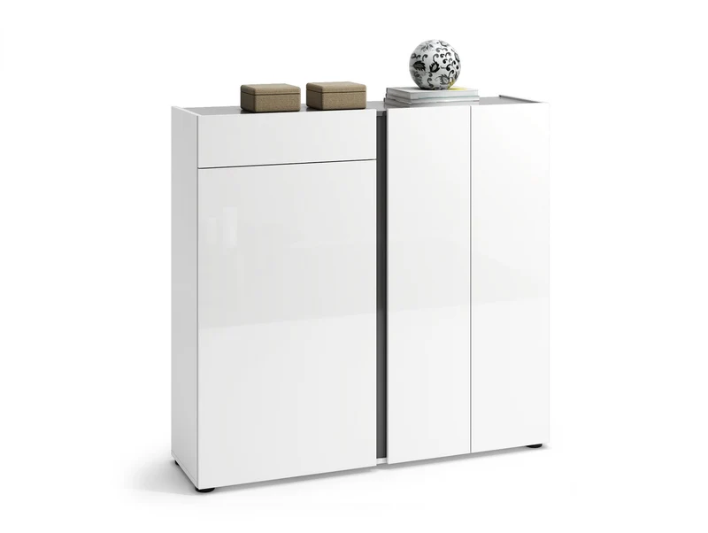 Mobile scarpiera moderna 3 ante con 9 ripiani e cassetto bianco e antracite cm 120x33x115h
