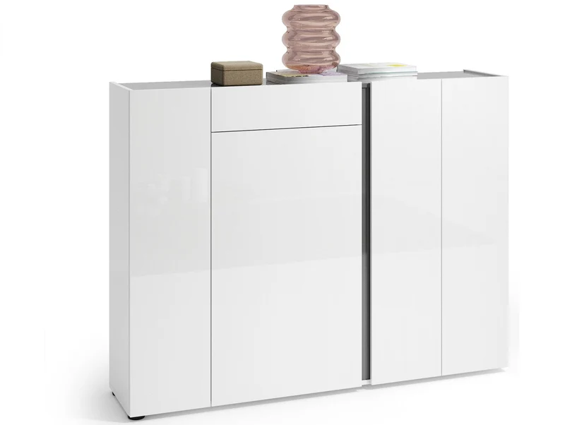 Mobile scarpiera con cassetto e 4 ante 14 ripiani bianco e antracite cm 149x33x115h