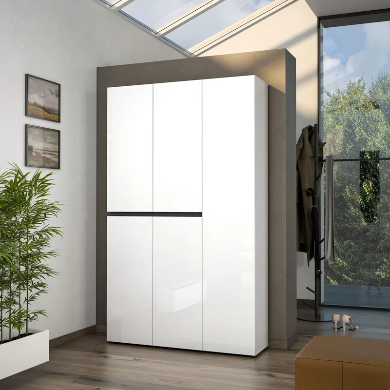 Armadio scarpiera grande con 5 ante bianco lucido dettaglio ardesia cm 120x34x200h