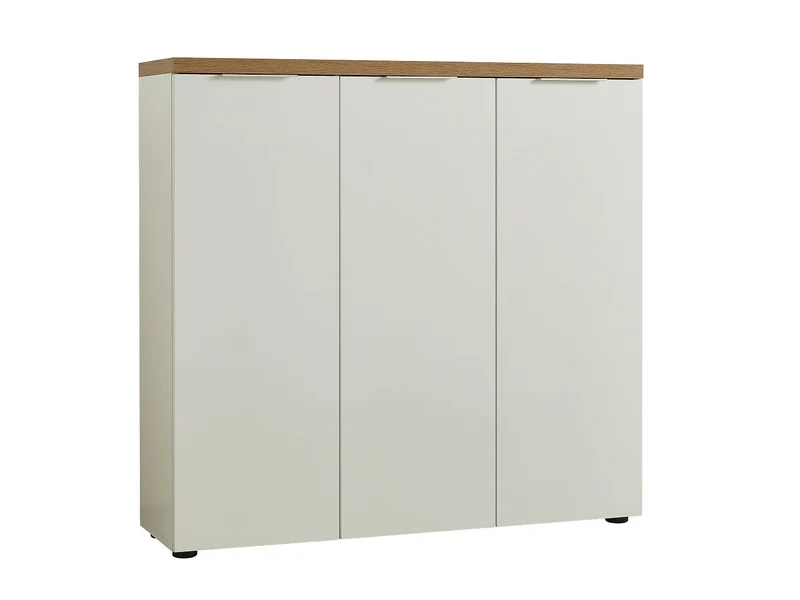 Mobile scarpiera 3 ante bianco lucido con top rovere cm 120x34x115h