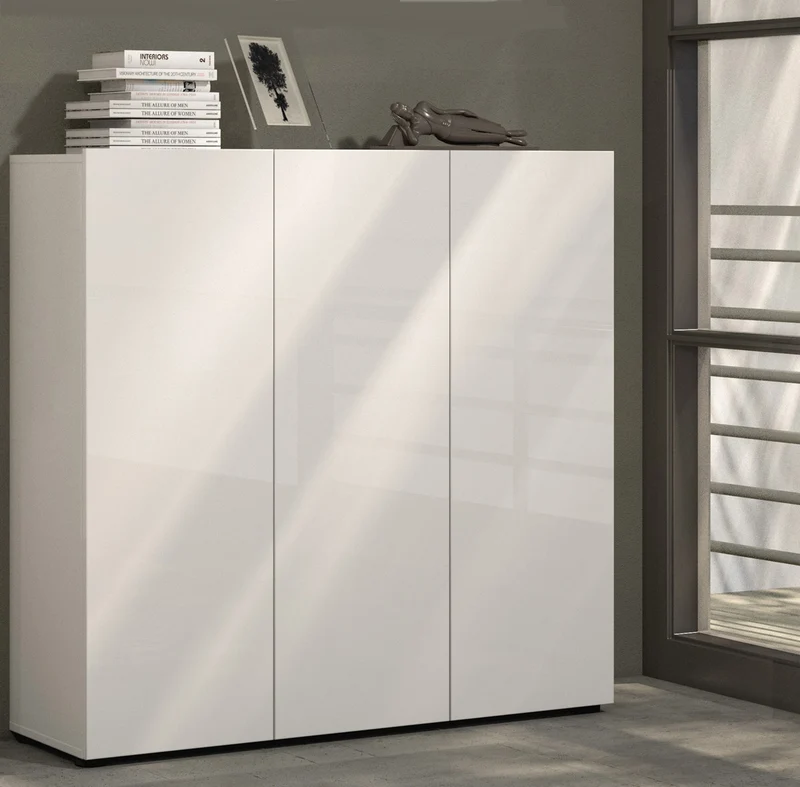 Scarpiera moderna 3 ante da ingresso colore bianco lucido cm 120x34x114h