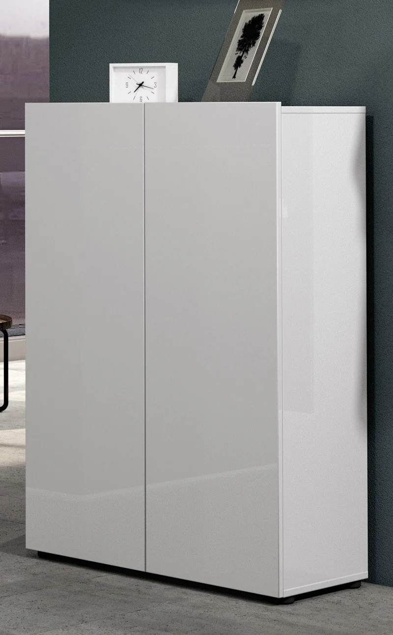 Scarpiera mobile multiuso con ripiani 2 ante bianco lucido cm 80x34x114h