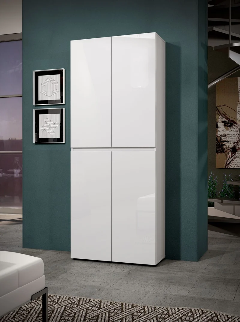 Armadio scarpiera moderno 4 ante bianco lucido per ingresso cm 80x34x200h