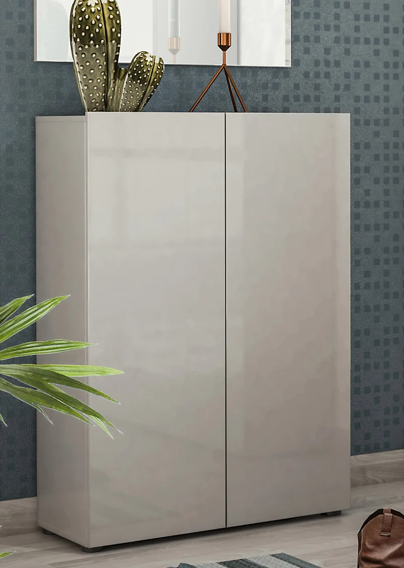 Mobile scarpiera 2 ante moderno da ingresso grigio lucido cm 80x34x114h