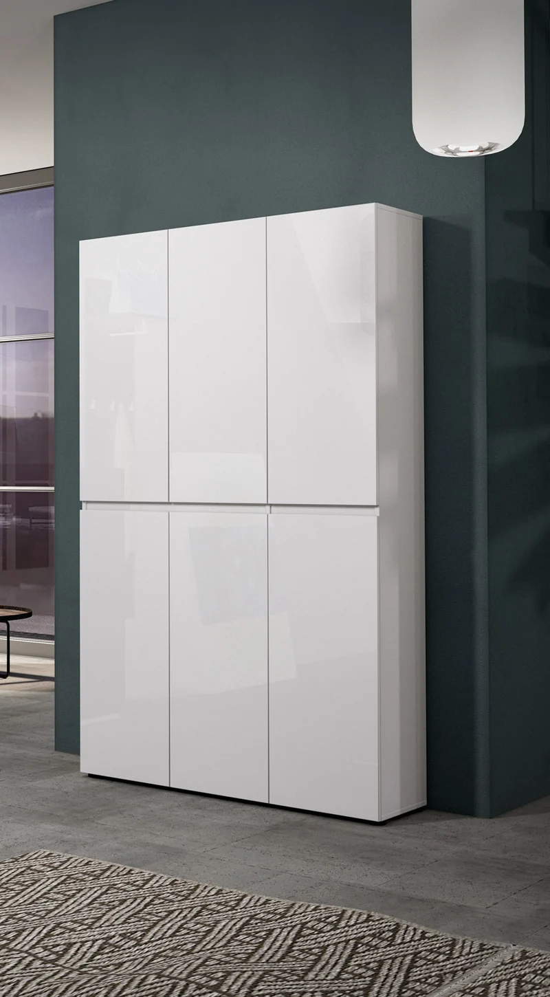 Scarpiera grande armadio ingresso con 6 ante bianco lucido cm 120x34x200h