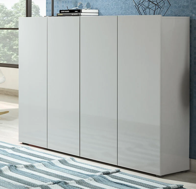 Mobile 4 ante scarpiera moderna colore grigio lucido cm 160x34x114h