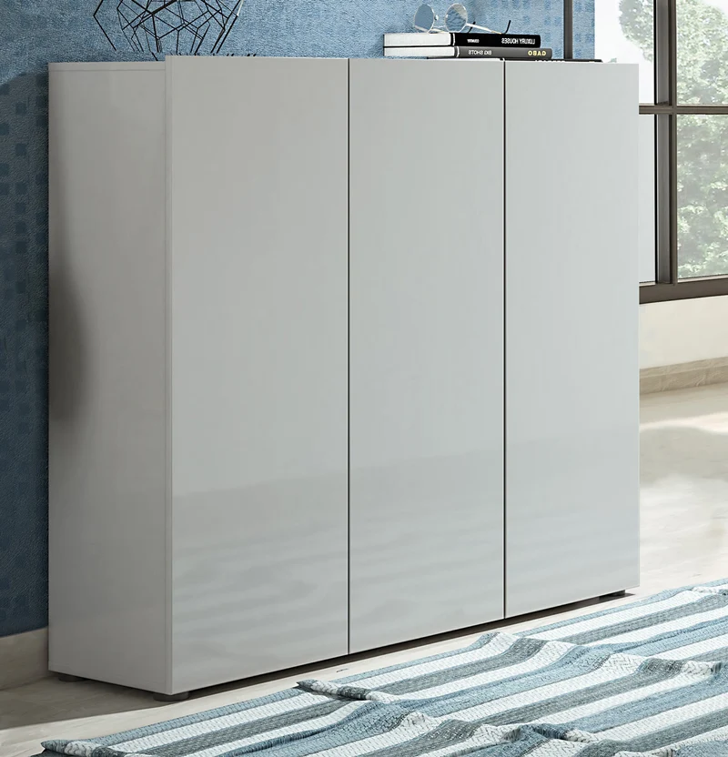 Mobile 3 ante scarpiera moderna colore grigio lucido cm 120x34x114h