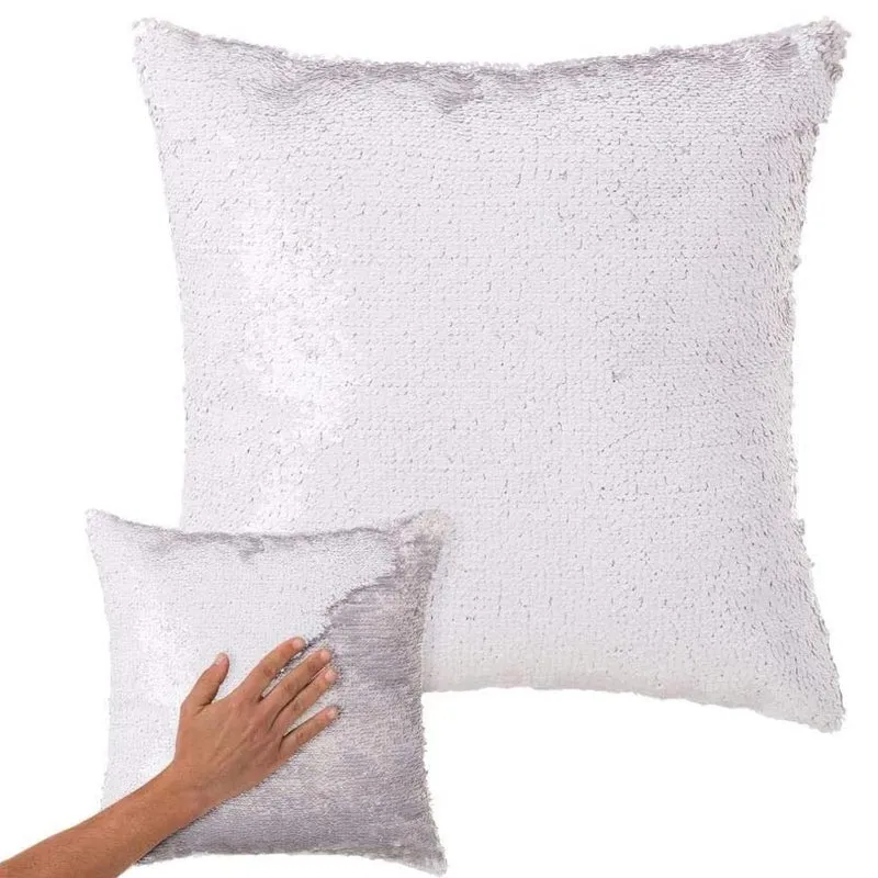 Cuscino Paillettes Federa Effetto Sirena Doppio Bianco Silver 40x40cm Divano