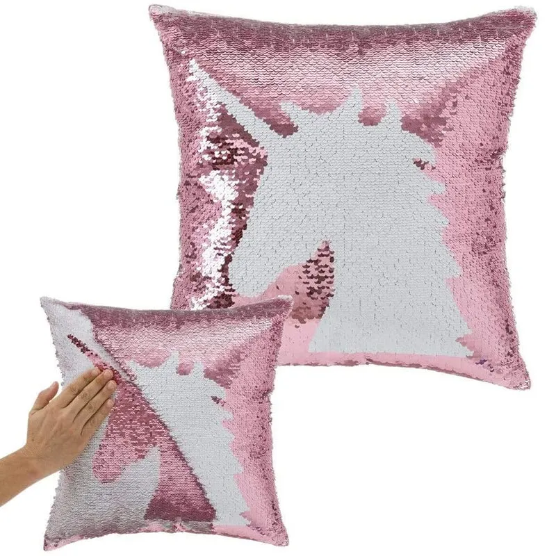 Cuscino Paillettes Federa Effetto Sirena Doppio Colore Unicorno 40x40cm Divano