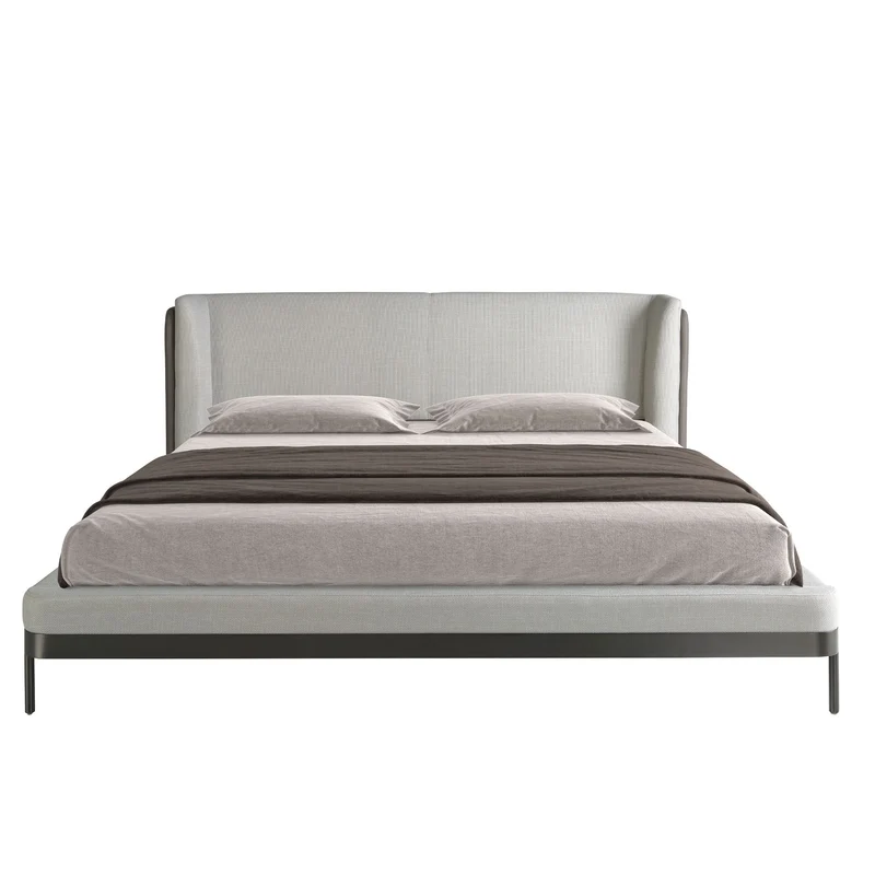 Letto in tessuto grigio chiaro e similpelle grigio scuro