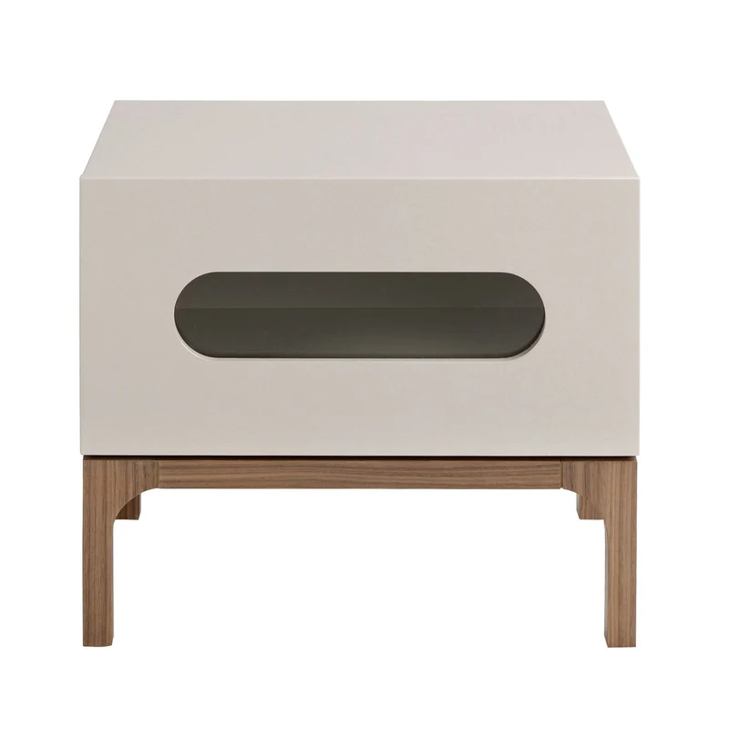 Comodino in legno grigio e noce con illuminazione interna