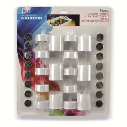 16 Candele a Led Elettriche Tealight Luce Calda + 16 Batterie CR2032 Grundig