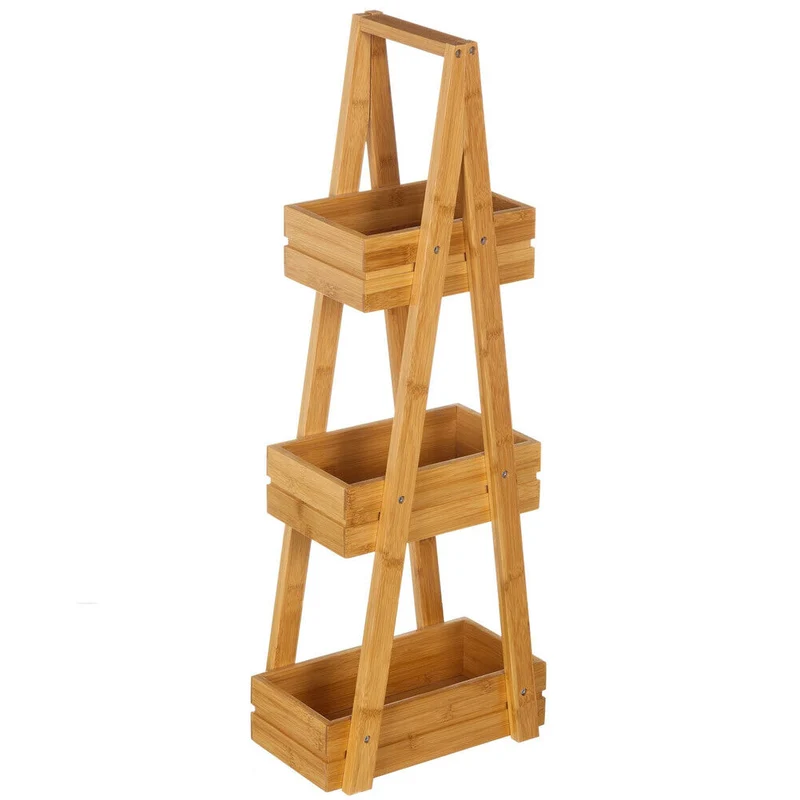 Mobile Scaffale Portaoggetti 3 Scomparti in Legno Bambu' per Bagno 30x18x81cm