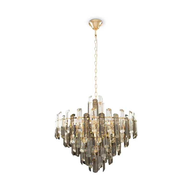 Lampadario in cristallo FLARE diametro 60cm e inserti oro
