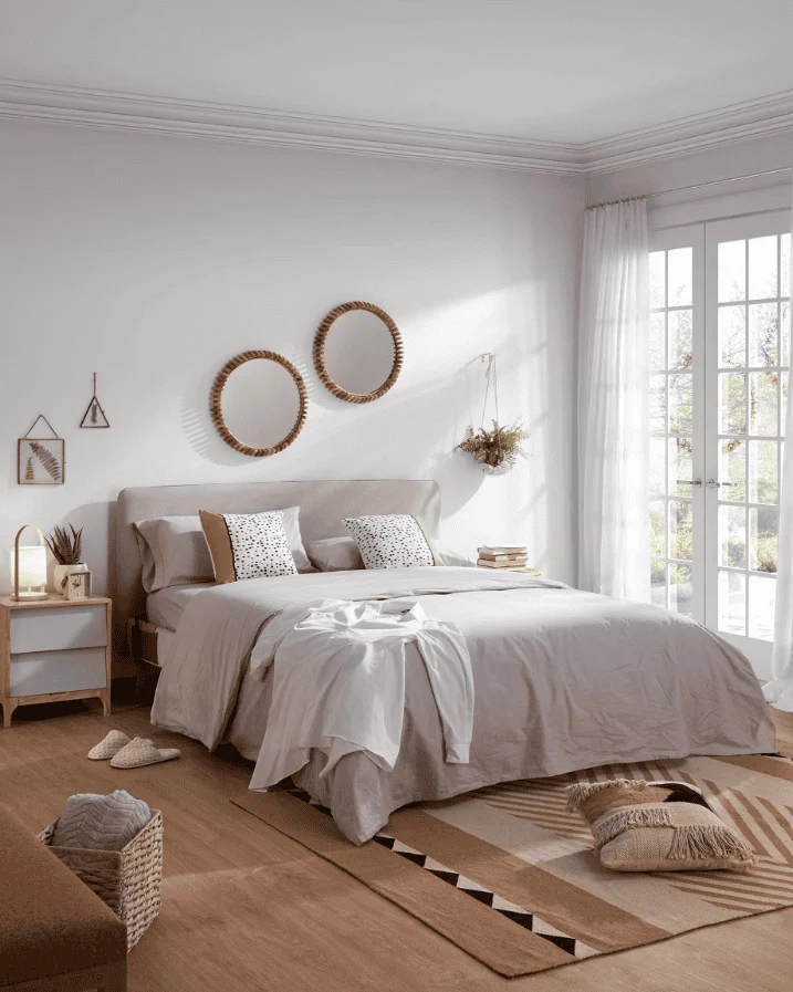 Letto Dyla sfoderabile beige con gambe in faggio 213x178