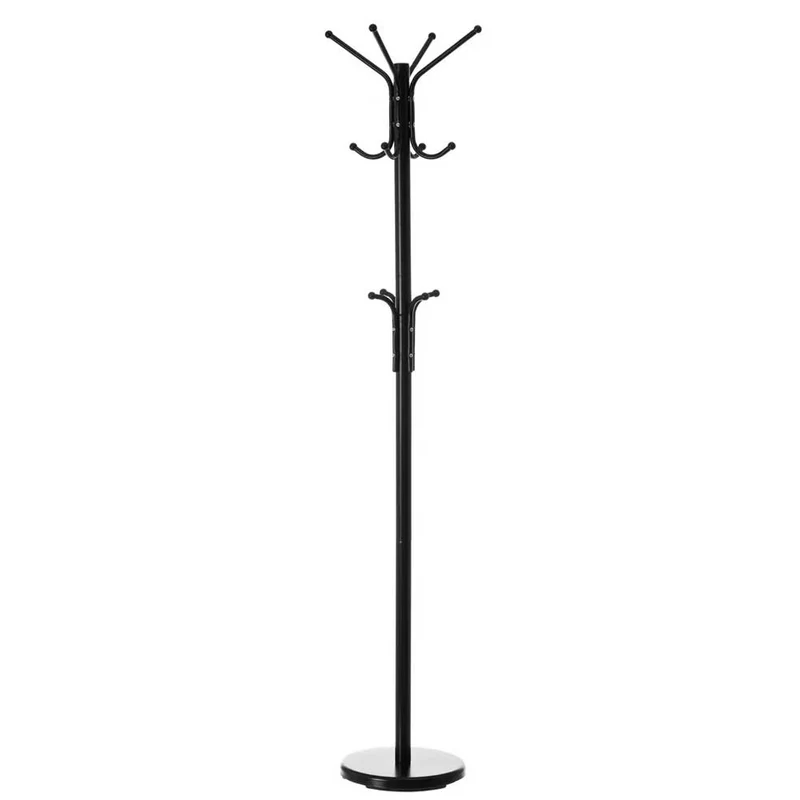 Attaccapanni Appendiabiti a Piantana in Metallo 12 Ganci Colore Nero 30x30x178