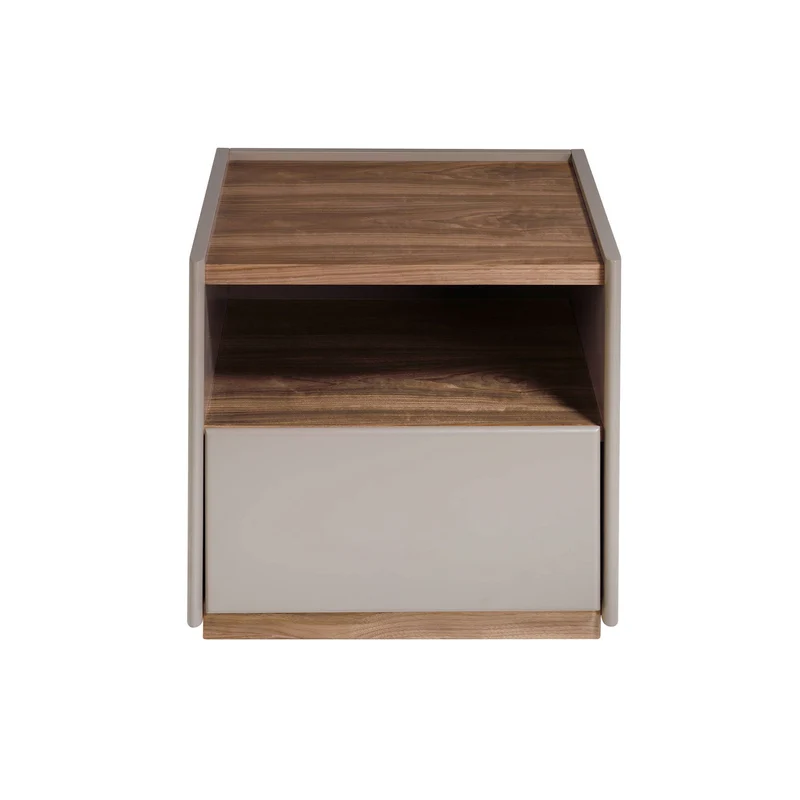 Comodino in legno grigio e noce