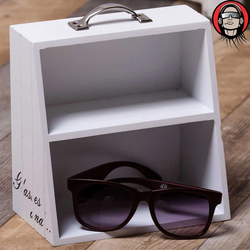 Armadietto Organizer in legno 2 mensole per Occhiali da Vista Sole con Maniglia