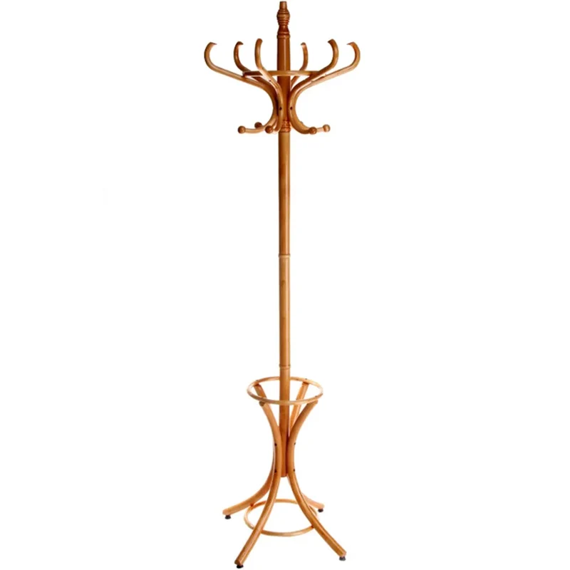 Attaccapanni Appendiabiti a Piantana in Legno 12 Ganci Colore Quercia 51x51x184cm