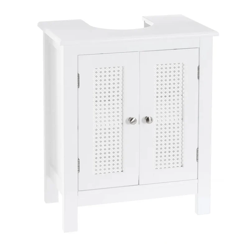 Mobile Sottolavabo da Bagno Sottolavello in Legno Bianco con Mensola 48x30x60 cm
