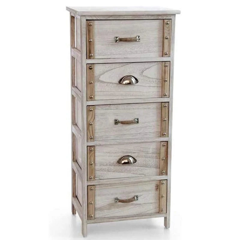 Mobile Cassettiera Mobiletto 5 Cassetti in Legno Design Bianco Anticato 30x41x90