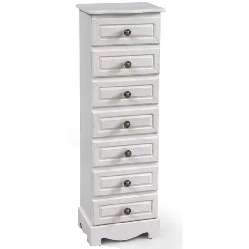 Cassettiera Settimino in legno 7 cassetti Bianco Perla Shabby 29 x 23 x 89 cm