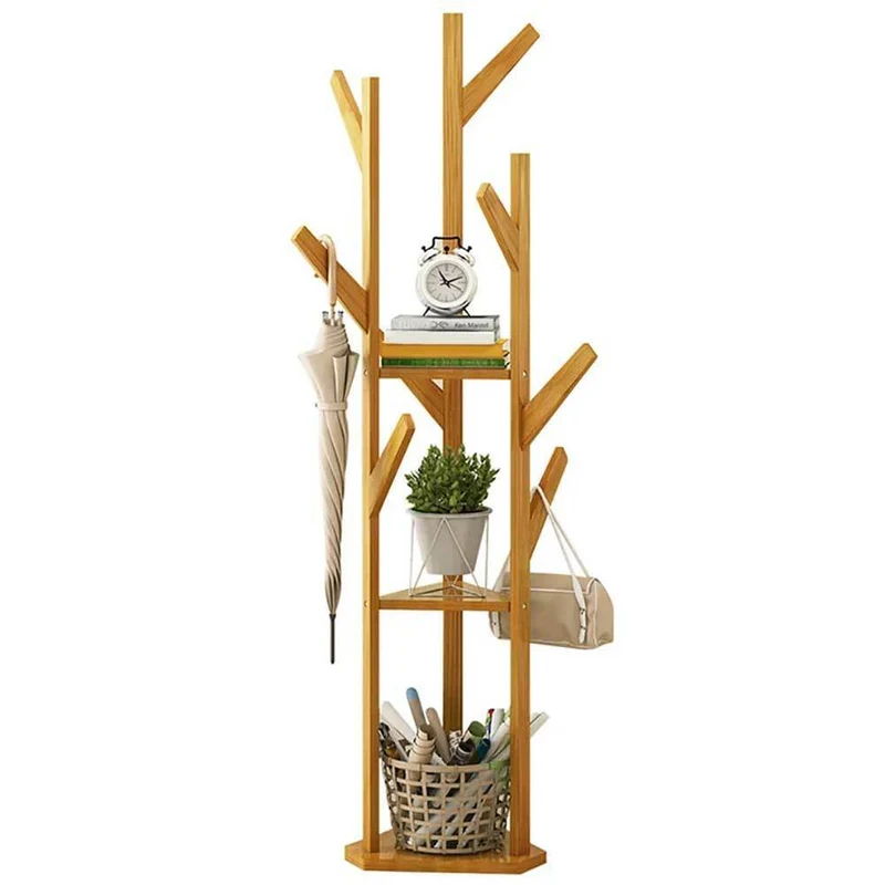 Appendiabiti Attaccapanni Piantana Legno 10 Ganci Appendi Abiti Mensole Beige