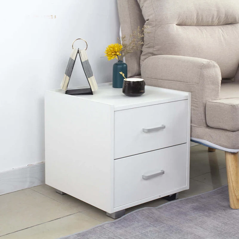 Comodino Mobiletto Cassettiera 2 Cassetti Spazioso Design Minimal Legno Bianco