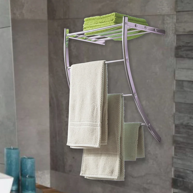 Porta Asciugamani Bagno In Acciaio da Parete 1 Mensola Porta Oggetti 54x45x23 cm