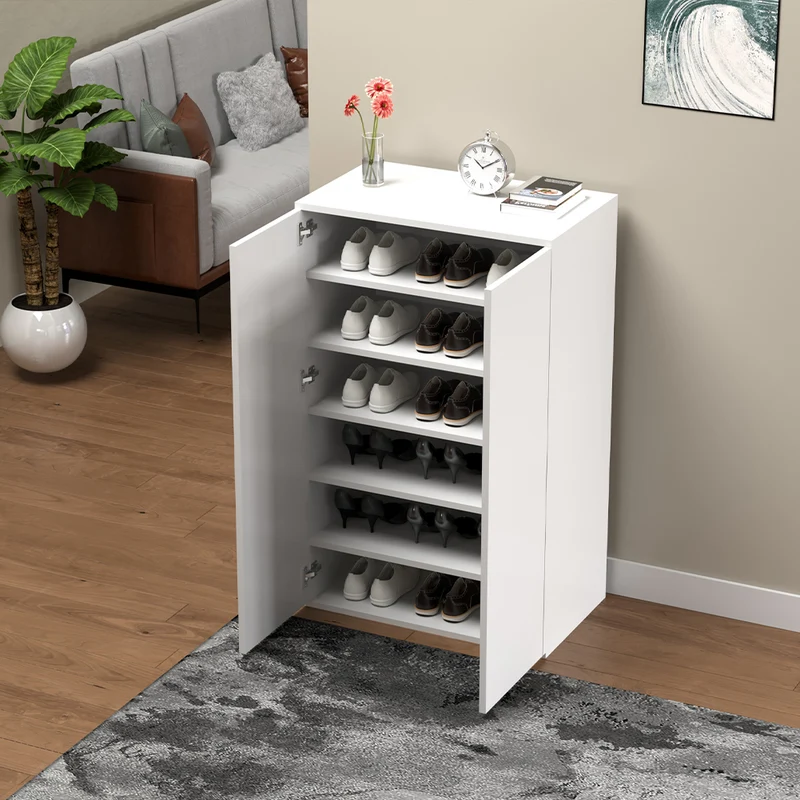 Scarpiera Salvaspazio con 2 Ante e 6 Ripiani Porta Scarpe in Legno 60x32x95cm