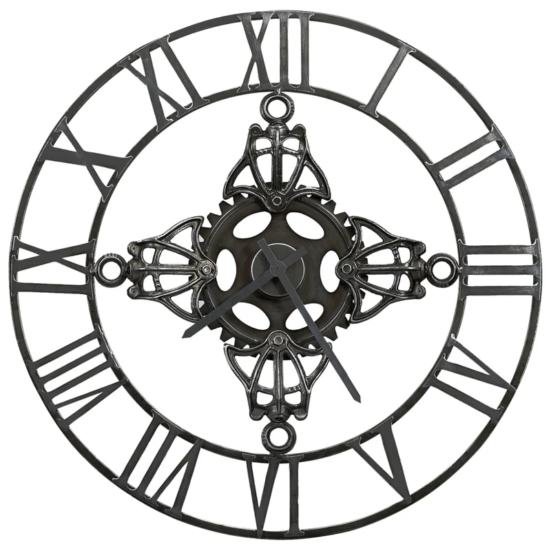 Orologio da Parete Argento 78 cm in Metallo con Numeri Romani Design Classico