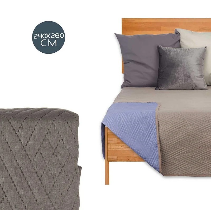 Trapuntino Letto Matrimoniale 240x260 cm Reversibile Grigio Blu Moderno