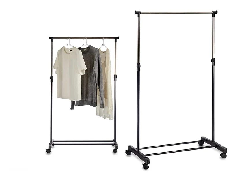 Stand Appendiabiti in Metallo Salvaspazio con Ruote Altezza Regolabile 90-160cm