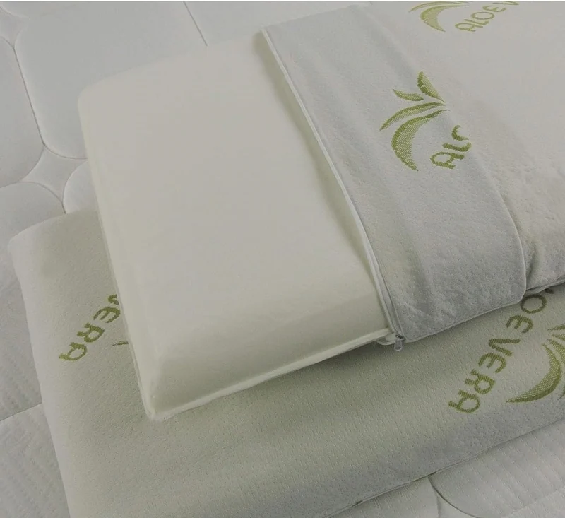 Coppia Cuscino Sfoderabile Aloe Vera e Memory 70x40 H 15cm comodo per viaggiare