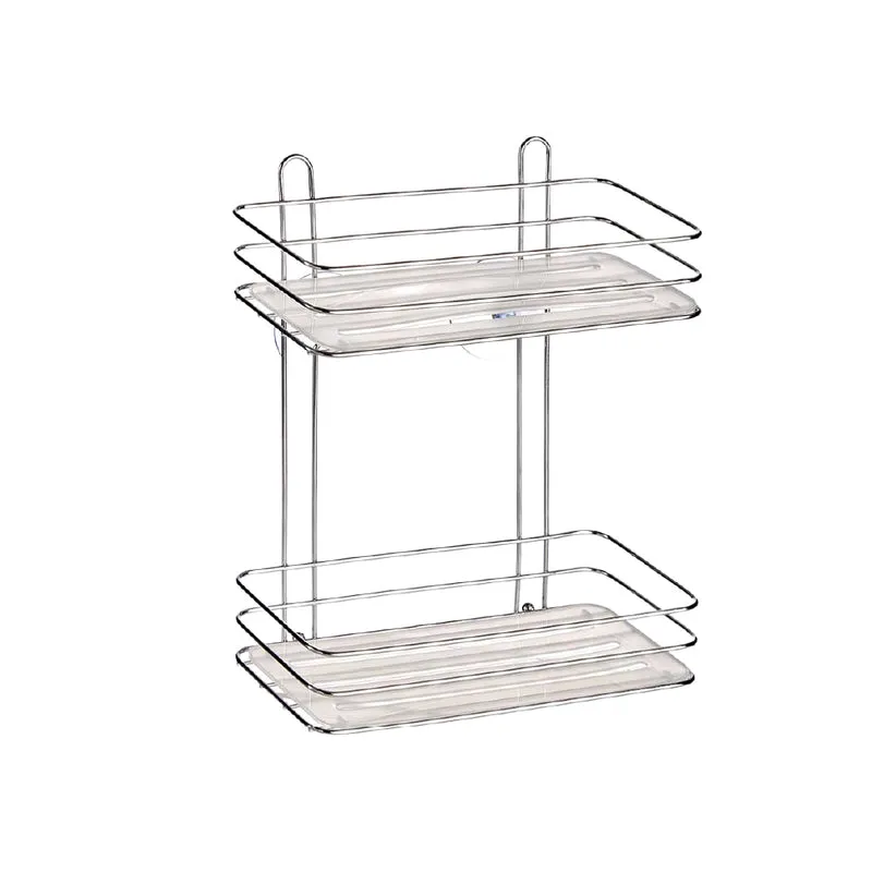 Mensola Bagno 2 Livelli in Acciaio Cromato Montaggio a Muro Altezza 30 cm