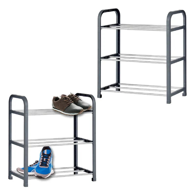 Set 2 Porta Scarpe con 3 Ripiani Salvaspazio Metallo Plastica Organizer Scarpe