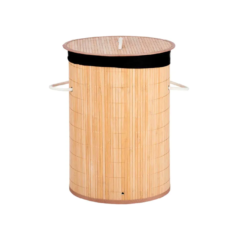 Porta Biancheria in Legno di Bambu Coperchio e 2 Manici Capacità Cesta 48L Nero