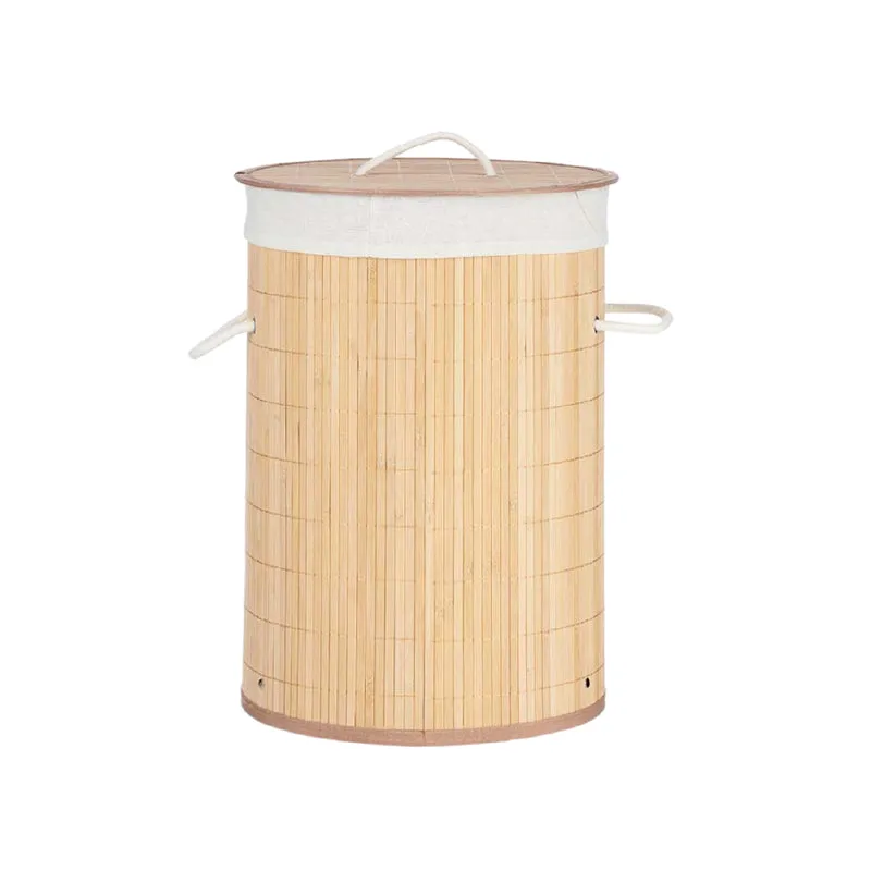 Porta Biancheria in Legno di Bambu con Coperchio 2 Manici Cesta 48LT Bianco