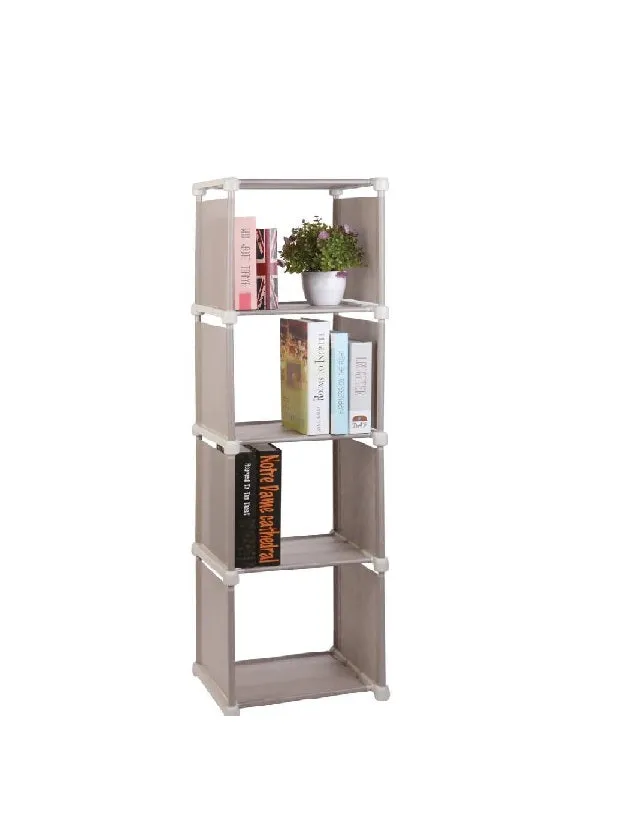 Scaffale Salvaspazio Plastica e TNT 4 Ripiani Tower Multiuso 32x30x125cm Beige