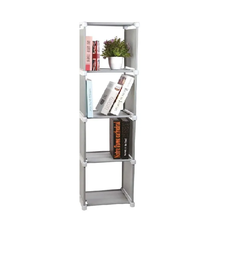 Scaffale Multiuso 4 Ripiani Salvaspazio in TNT Resistente Altezza 125cm Grigio