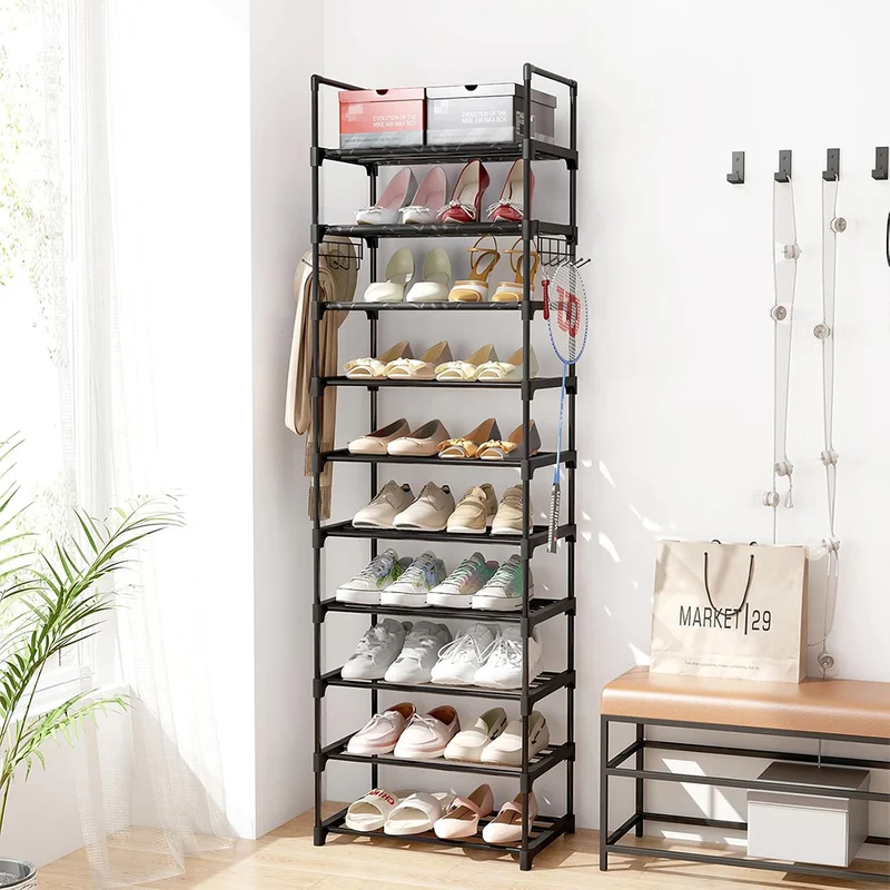 Scarpiera a 10 Ripiani Modulabile Nera Organizer per Scarpe Capacità 24 Paia